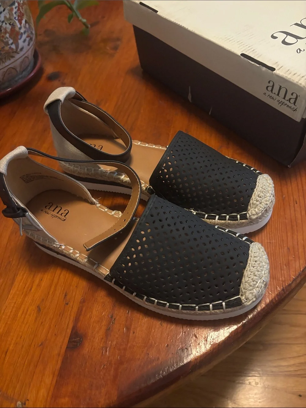 a.n.a Black Perforated Espadrille Slingback Flats